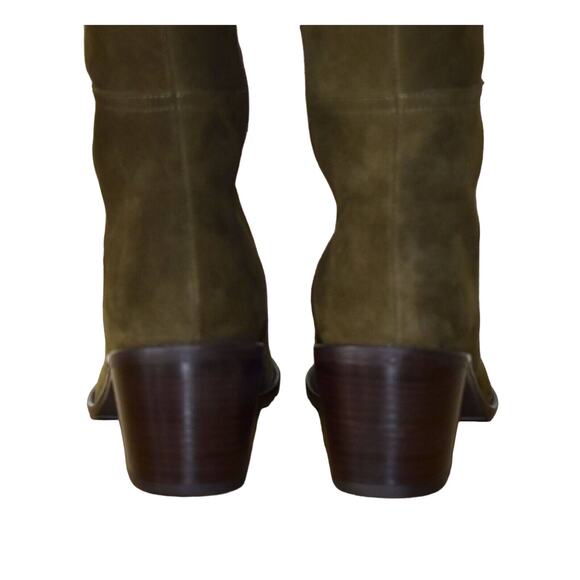 I0 NIB STUART WEITZMAN Hitest Olive Suede Stacked Heel Over The Knee Boots Sz 8 - Picture 8 of 12